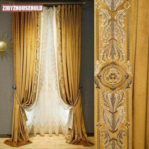European style living room atmosphere curtain embroidery light luxury velvet retro golden coffee bedroom shading French