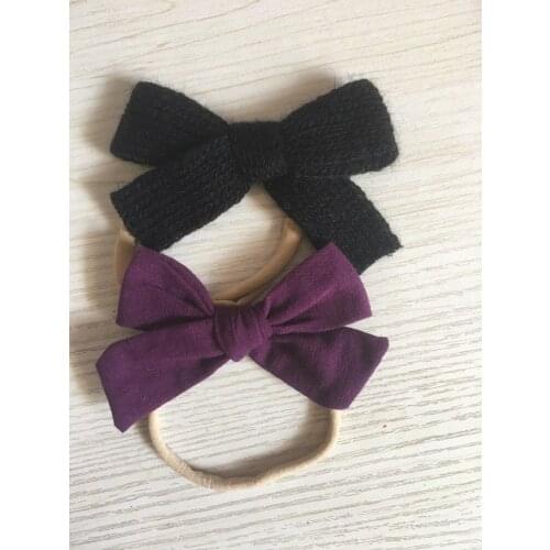 44 pcs/lot , Hand Tied black sweater bows and dark purple cotton bows hair clips and headbands