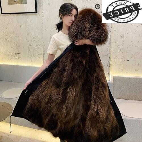 Coat Real Fur Female Real Raccoon Fur Liner Woman Parkas 2021 Winter Clothes Women Luxury Fur Collar Warm Overcoat 20a