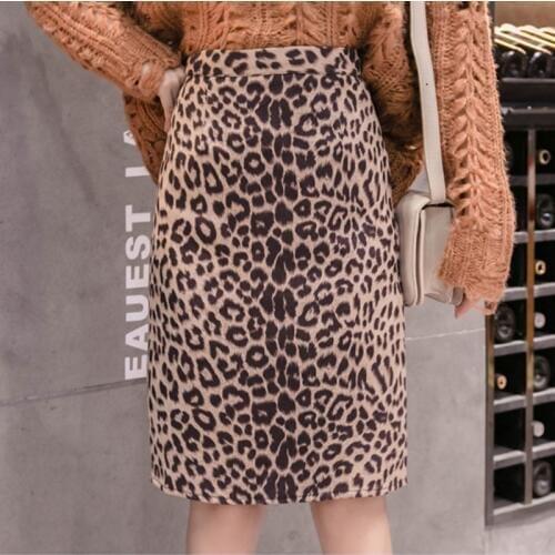 Casual High Waist Women Suede Skirt 2019 Autumn Winter Streetwear Long Leopard Print Skinny Female Pencil Skirts AIYANGA