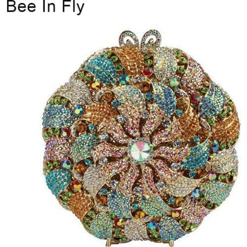 Bee In Fly Flower Shape Beautiful Diamond Evening Party Clutch Bag Ladies Purse Crystal Clutch