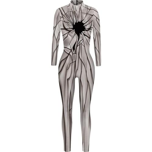 Halloween Skeleton Cosplay Costumes Women 3D Printed Jumpsuits Female Zentai Elastic Bodysuit Long Sleeve Party Suit Clothing