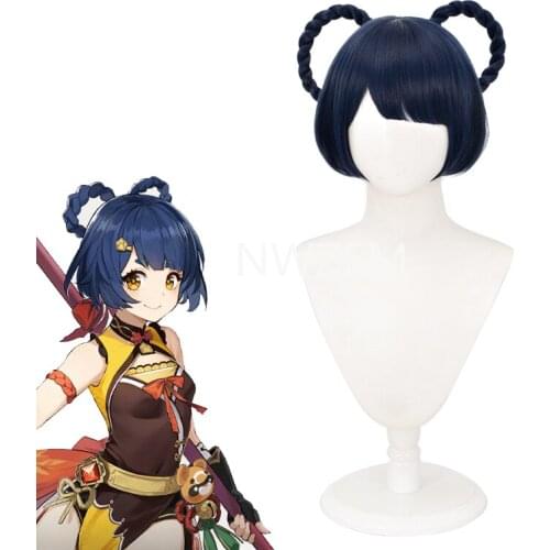 Game Genshin Impact Costume Xiangling Cosplay Wig Woman Headgear +Free Wigs Cap Halloween Party Accessories