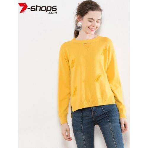 AECU Knitted Pullovers O-neck Sweaters Women Casual Hip Hop Hole Sweater Long Sleeve Femme Pull High Elasticity Lady Jumper