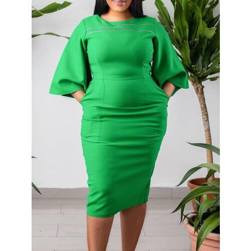 Women Bodycon Dress O Neck Half Sleeves Slim Office Ladies Elegant Work Wear Classy African Female Modest Summer Plus Size XXXL