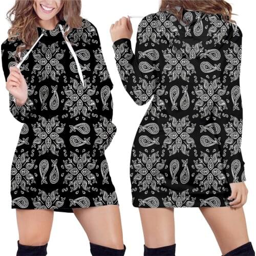 IFPD Hoodie Dress Autumn New Fashion Sweatshirt Black Paisley Bandana Patterns Print 3d Women Sweatshirt Pullovers Dropshipping
