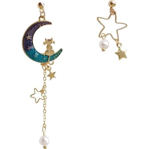 10 pair / lot fashion jewelry accessories metal enamel star moon cat korean earrings