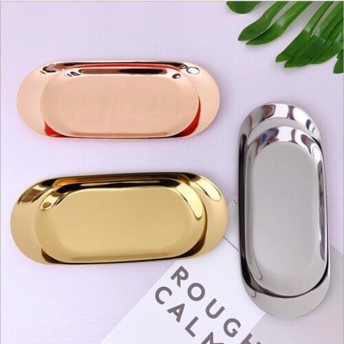 2pcs/ set fashion diamter gold/silver metal tray snack tray serving platter jewelry tray rose gold decoration home FT052