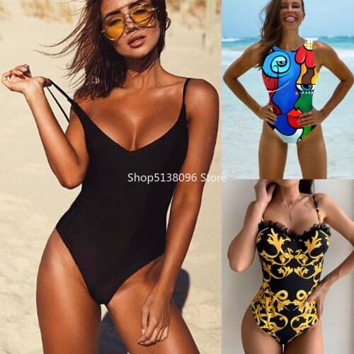 2021 Sexy One-Piece Swimsuit Women Swimwear Female Solid Black Thong Backless Monokini Bathing Suit XL
