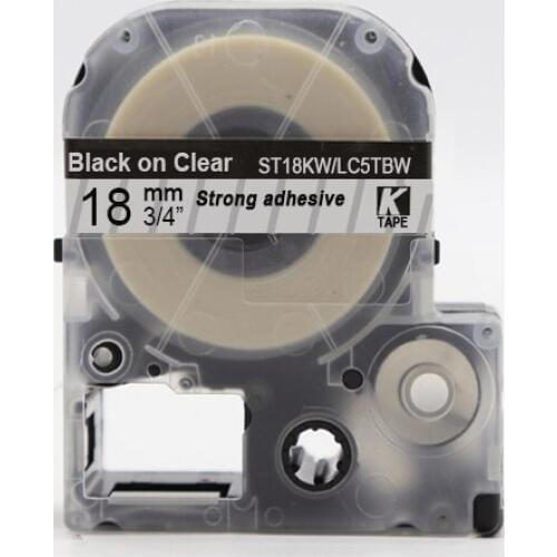 30PCS ST18KW/LC-5TBW 18mm label tape Black on CLEAR compatible for Epson/ KingJIm LW-300, LW-400, LW-500, LW-600 laminated tape