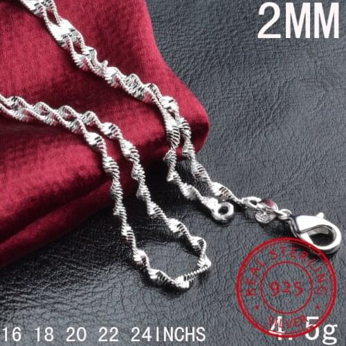 35cm-80cm Thin 925 Sterling Silver Twisted Singapore Water Wave Chain Link Necklaces Women Girls Kids Child Jewelry Kolye 16-24"