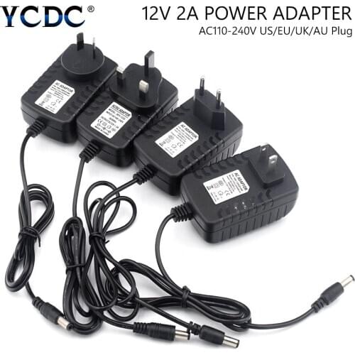 Power Supply Adapter Transformer Charger adapter for 3528 LED light strips CCTV Driver AC 100V-240V to DC 12V 2A EU US AU UK