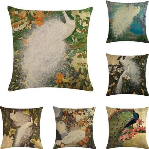 The white peacock spread its tail 2D print creative Pillow case Square cotton polyester cushion cover ZY151