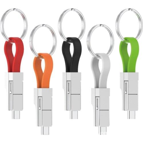 BlueRaven Short Keychain USB Magnetic Cable 3in1 Micro USB Type C 8pin Cables Adapter