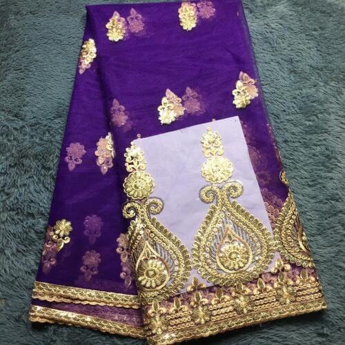 Hot Sale french lace 5yards/lot cheap african sequins lace fabric purple high quality african tulle lace fabric M22831