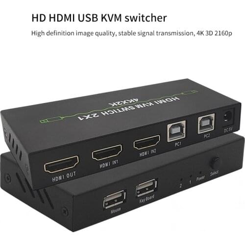Hdmi Kvm 2x1 Switch Hdmi 2.0 Kvm Switch Hdmi Two In One Out Usb2.0 Kvm Printer Sharing 4k@60hz/4k 1080p