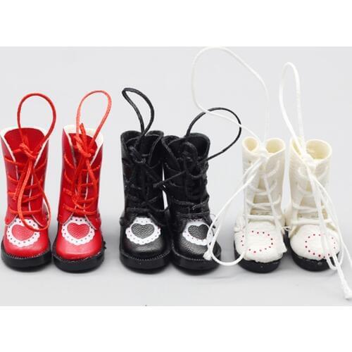 Handmade Exquisite Heart PU Leather Doll Boots For Blythes Doll Shoes 1/6 Doll as fit BJD 1/8 dolls toys