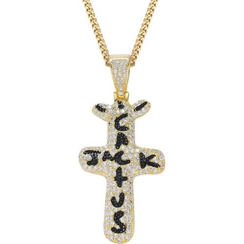 Iced Out Cactus Jack Pendant &Necklace Pave Cubic Zircon Cross Charm Hip Hop Designer Jewelry For Men Women Best Gift