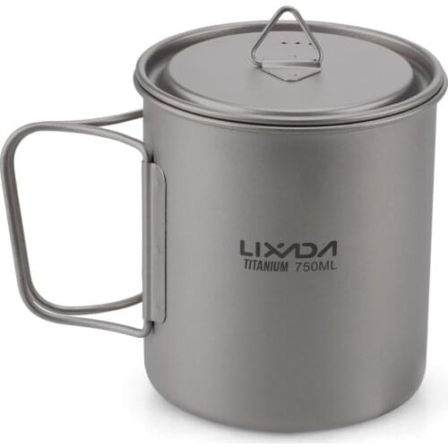 Lixada Ultralight Titanium Cup Outdoor Camping Traveling Hiking Mug Picnic Water Cup with Foldable Handle Outdoor Camping Pot
