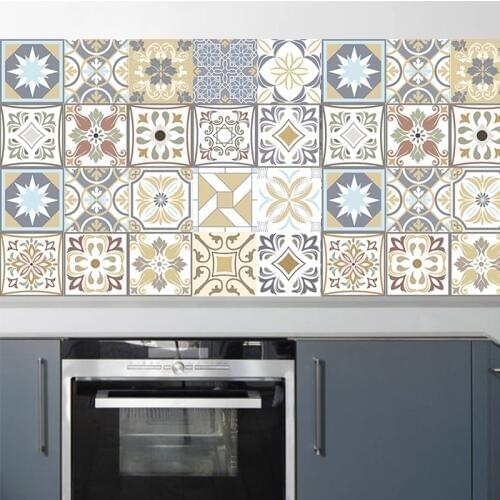 Moroccan Retro Pattern Tile Sticker PVC Bathroom Kitchen Waterproof mosaic wall vinyl tile stickers Home Decor Wall Art Mural
