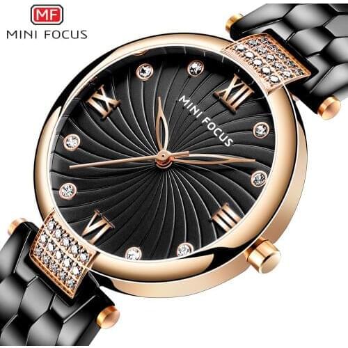 MINI FOCUS Fashion Dress Ladies Watch Quartz Analog Clock Crystal Decoration Black/Blue Women Watches Brand Luxury Fashion Clock