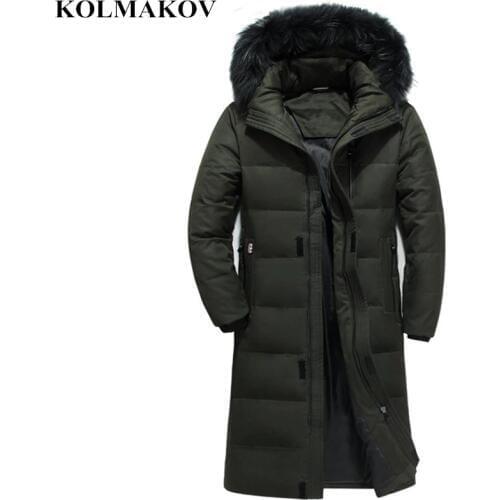 KOLMAKOV New Mens Duck Down Coats Winter Mens Goose Down Jacket for Big Tall Man X-long Parkas S-6XL Coats with Detachable Hat