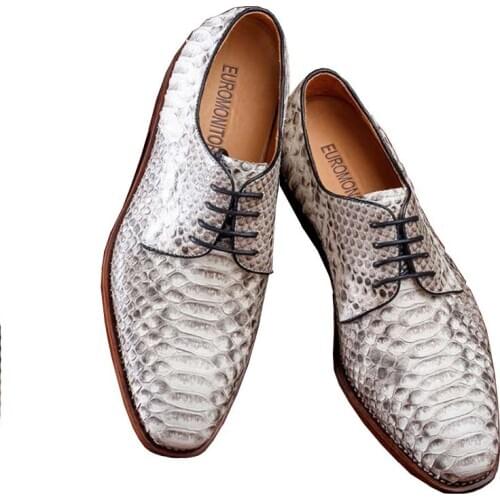 Ourui true Python skin male business leather shoes white lace-up contracted Single shoes male men dress shoes