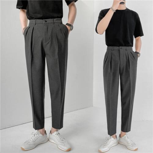 Mens Solid Color Suit Pants 2021 Casual Business Formal Pant Social Wedding Office Male Clothing Elastic Waist Pantalon Homme