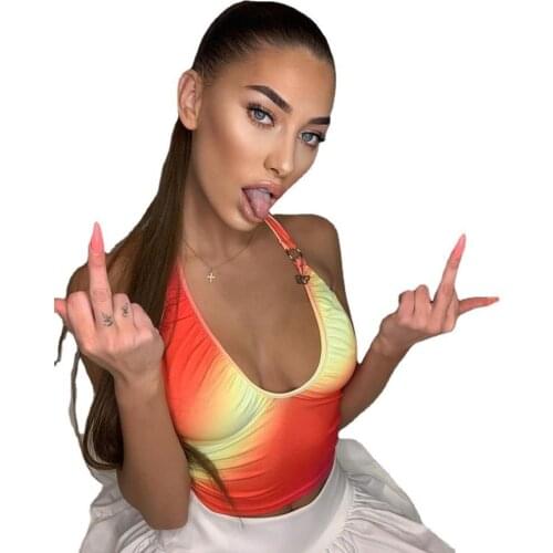 Niche design gradient color hanging neck halter strap iamgia net red hot girl ins