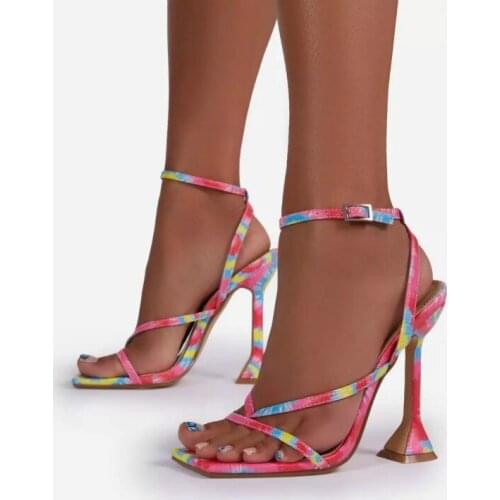 New Summer Women Sandals Square Toe High Heel Breathable Wedding Party Ladies Sandalias Sexy Back Strap Female Shoes Plus Size
