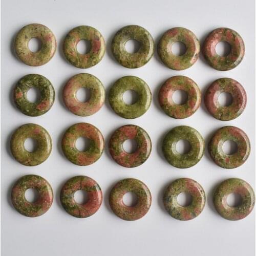 Wholesale 20pcs/lot Good quality natural flower green stone gogo donut charms pendants beads 18mm for jewelry making free