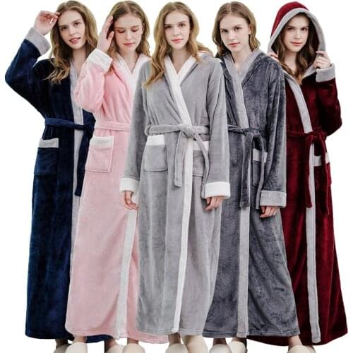 2020 Autumn Winter Flanne Bath Robes for Women Warm Long Pajamas Bathrobe Womens Sleepwear Plush Bath Robe Female Nightgown
