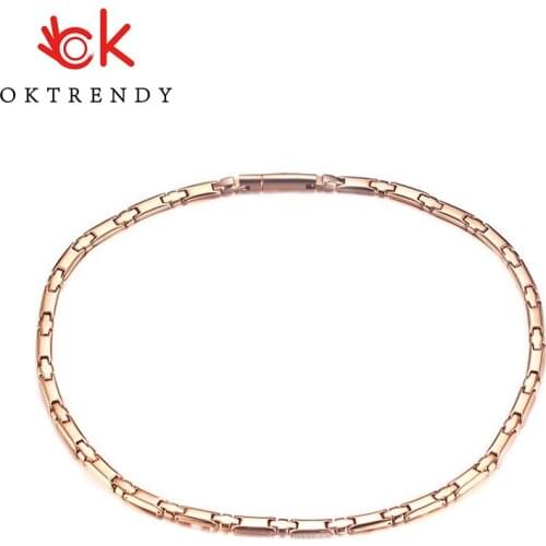 Oktrendy Chain Necklaces Magnetic Pure Titanium Health Energy Germanium Element Rose-gold Fashion 52cm Necklaces For Men Women