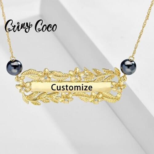 Cring Coco Personalized Custom Name Necklace & Pendant Fashion Crystal Pearl Flower Jewelry Necklaces Chain Mother Days Gifts