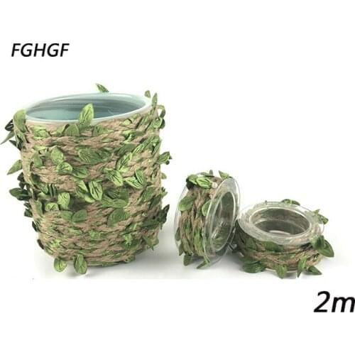 2M Hemp RopeRope Natural Jute Twine Burlap String Hemp Artificial Leaves Twine String With Leaves DIY Crafts Wedding Party Decor