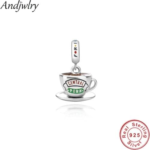925 Sterling Silver Friends Central Perk Coffee Cup Dangle Charm Fit Original Pandora Charms Bracelet DIY Jewelry Berloque