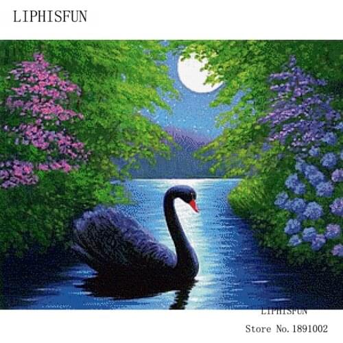Full Square Diamond 5D DIY Diamond Painting Swan In The Water 3D Embroidery Cross Stitch Mosaic Decor