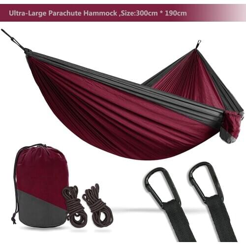Portable Lightweight Nylon Parachute Double Hammock Multi-functional Hammock Camping Backpacking Travel Beach Yard Garden