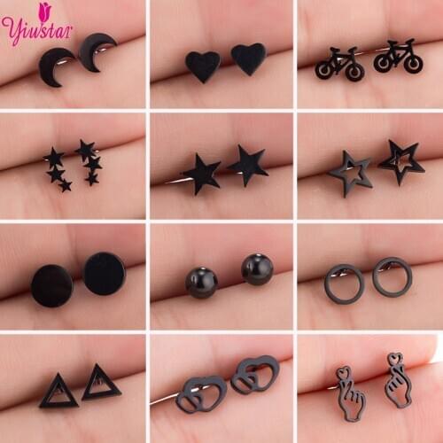 Stainless Steel Earrings Geometry Women Mens Hip Hop Black Star Moon Stud Earrings Fashion Jewelry The Best Gift for Friends
