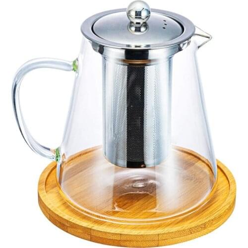 Glass Teapot with Stainless Steel Removable Infuser for Loose Leaf Tea, Bonus Tea Kettle & Infuser Coaster, 950Ml