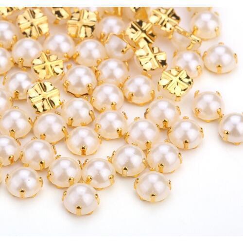 TPSMOC 5mm 6mm 7mm 8mm golden Plating Ivory Color pearl Beads, Sew On Rhinestones DIY for Garment Jewelry Sew on Pearl
