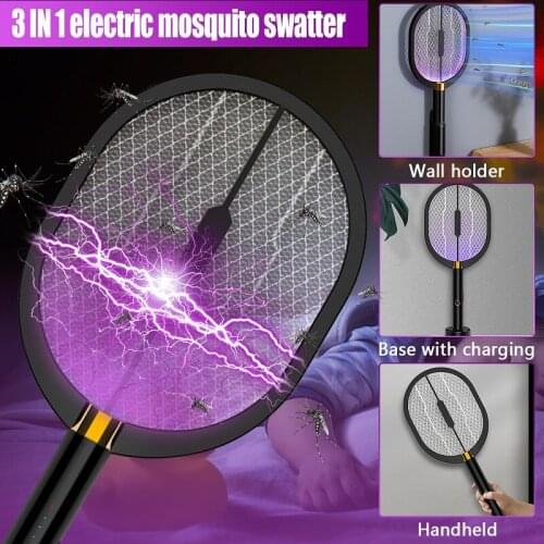 3000V Electric Mosquito Killer UV Light Fly Swatter Mosquito Trapper Handheld 3 IN 1 Rechargeable Bug Zapper Insect Racket