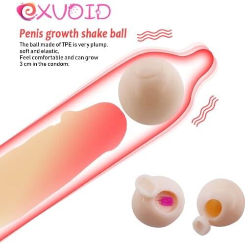 EXVOID Reusable Intimate Goods Vibrator Penis Extender Beads Penis Sleeve Extender Enlargement Soft Head Condom Attachment Ball