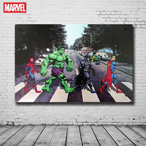 Funny Marvel Superheroes on the Road Hulk Spiderman Canvas Painting Poster Prints for Living Room Wall Decorative Cuadros Decor