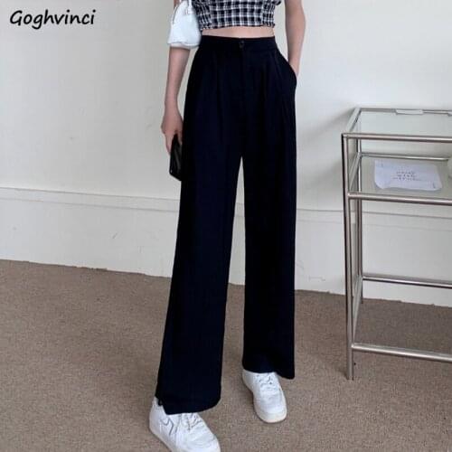 Women Casual Pants Solid Trendy Loose Leisure Elegant Streetwear Wide Leg Chic Draped Pleated High Waist All-match Cool Ulzzang