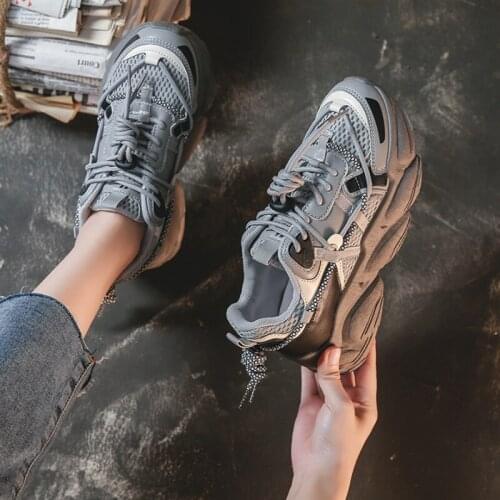 Women Sneakers Fashion Mesh Breathable Chunky Sneakers Casual Shoes Autumn Comfortable Thick Sole White Dad Flats Platform Shoes