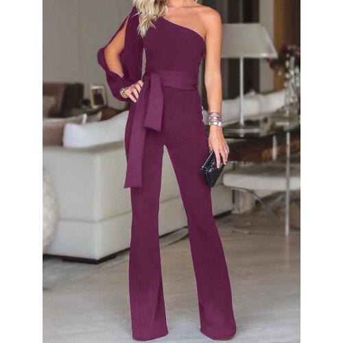 Women One Shoulder Solid Summer Jumpsuit 2019 Casual Party Clubwear Playsuit Romper Elegant Overalls Jumpsuit