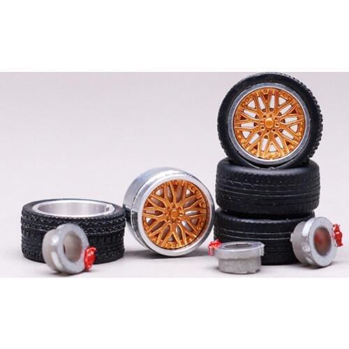 1:64 Car Wheels Tire Modified Vehicle Alloy Rubber Car Refit Wheels For 1/64 Cars Suitable For Some Cars 4 Wheels One Set