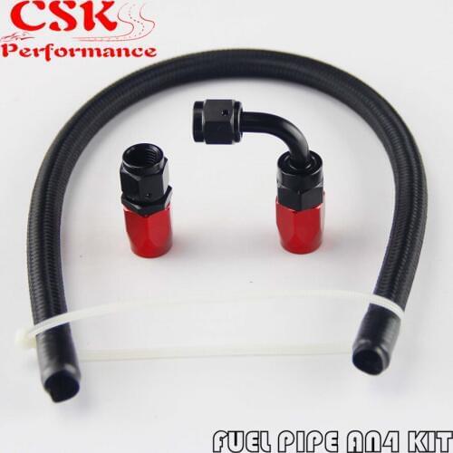 1 Foot AN4 Nylon / Steel Stainless Braided Oil Fuel Hose + 45 Deg & Straight Swivel Fittings 4AN
