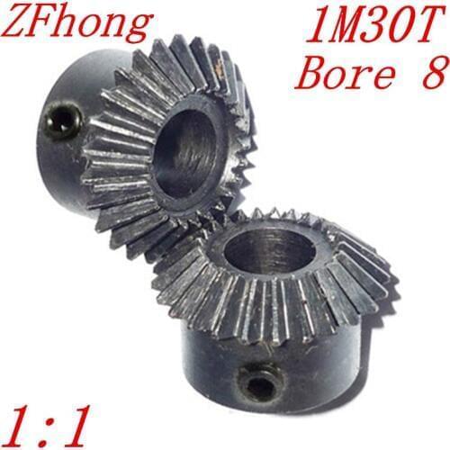1 pair 1M30T bore 8 1:1 Metal Bevel Gears 1 Module 30 Teeth With Inner Hole 8mm 90 Degree Drive Commutation